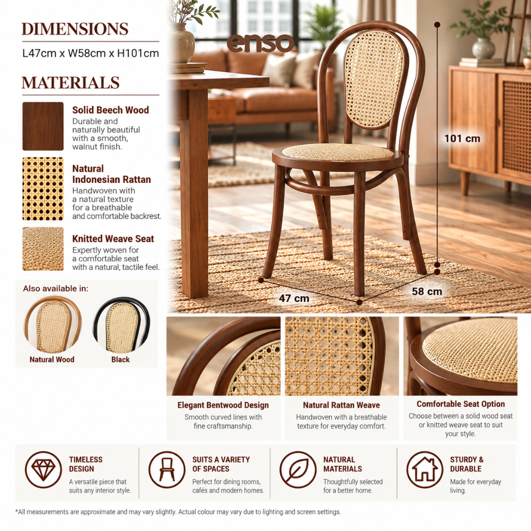 KOMI Solid Wood Rattan Dining Chair