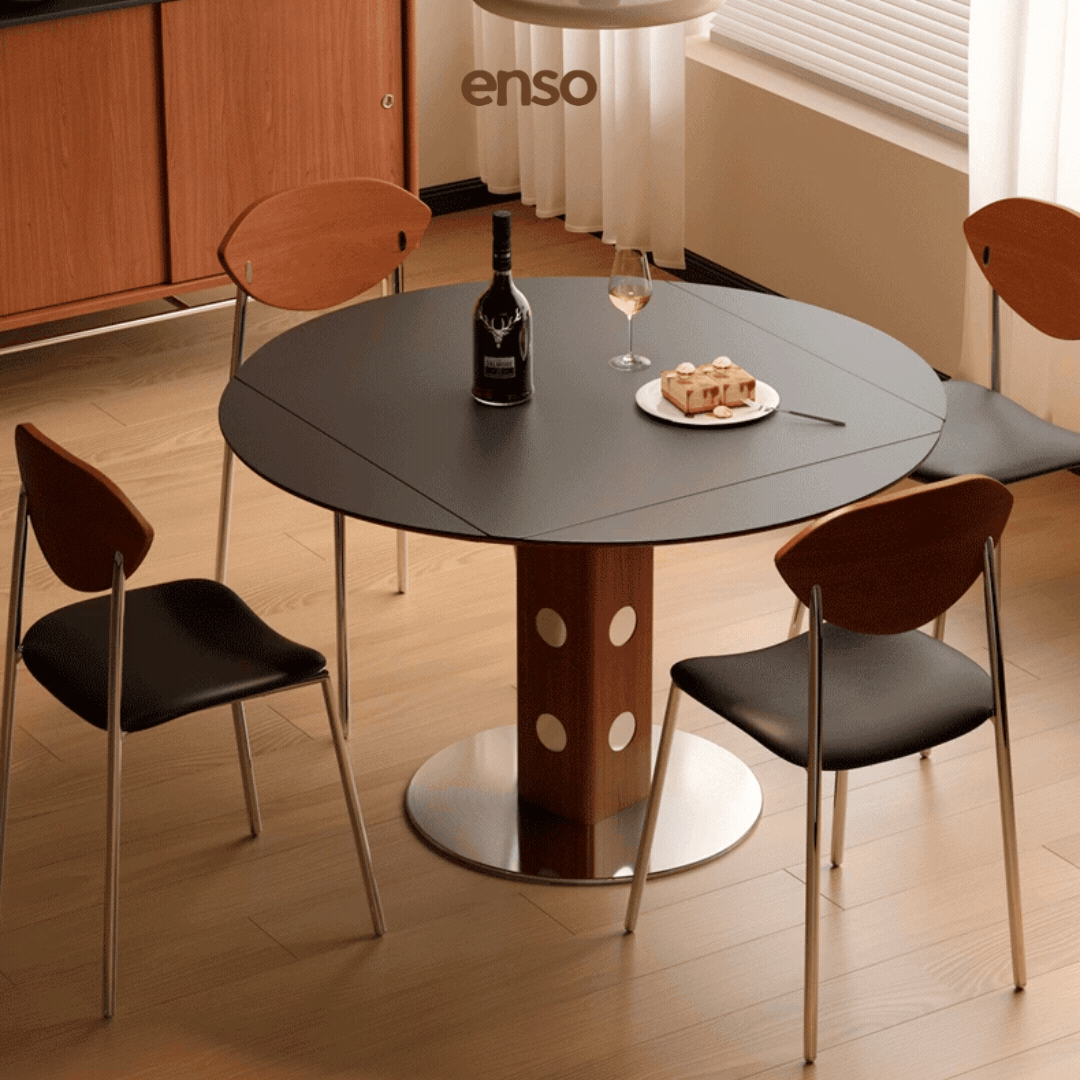BJORN Sintered Stone Solid Wood Extendable Dining Table
