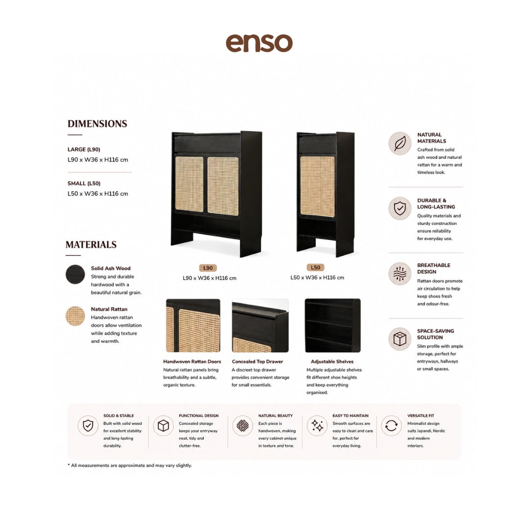GENKAN Rattan Solid Wood Shoe Cabinet