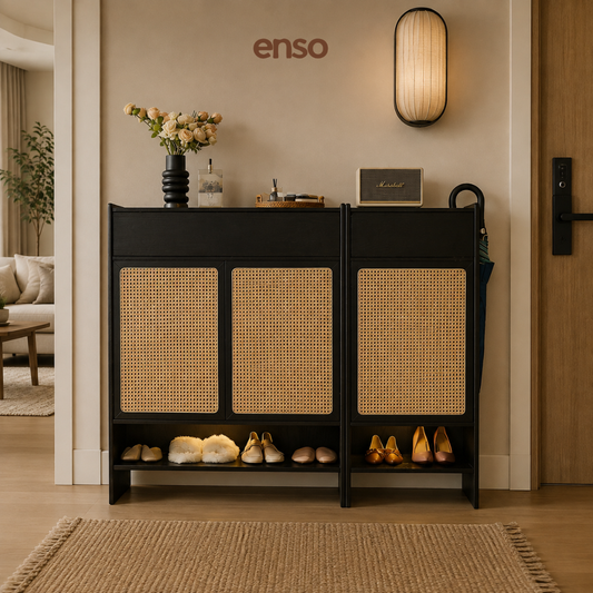 GENKAN Rattan Solid Wood Shoe Cabinet