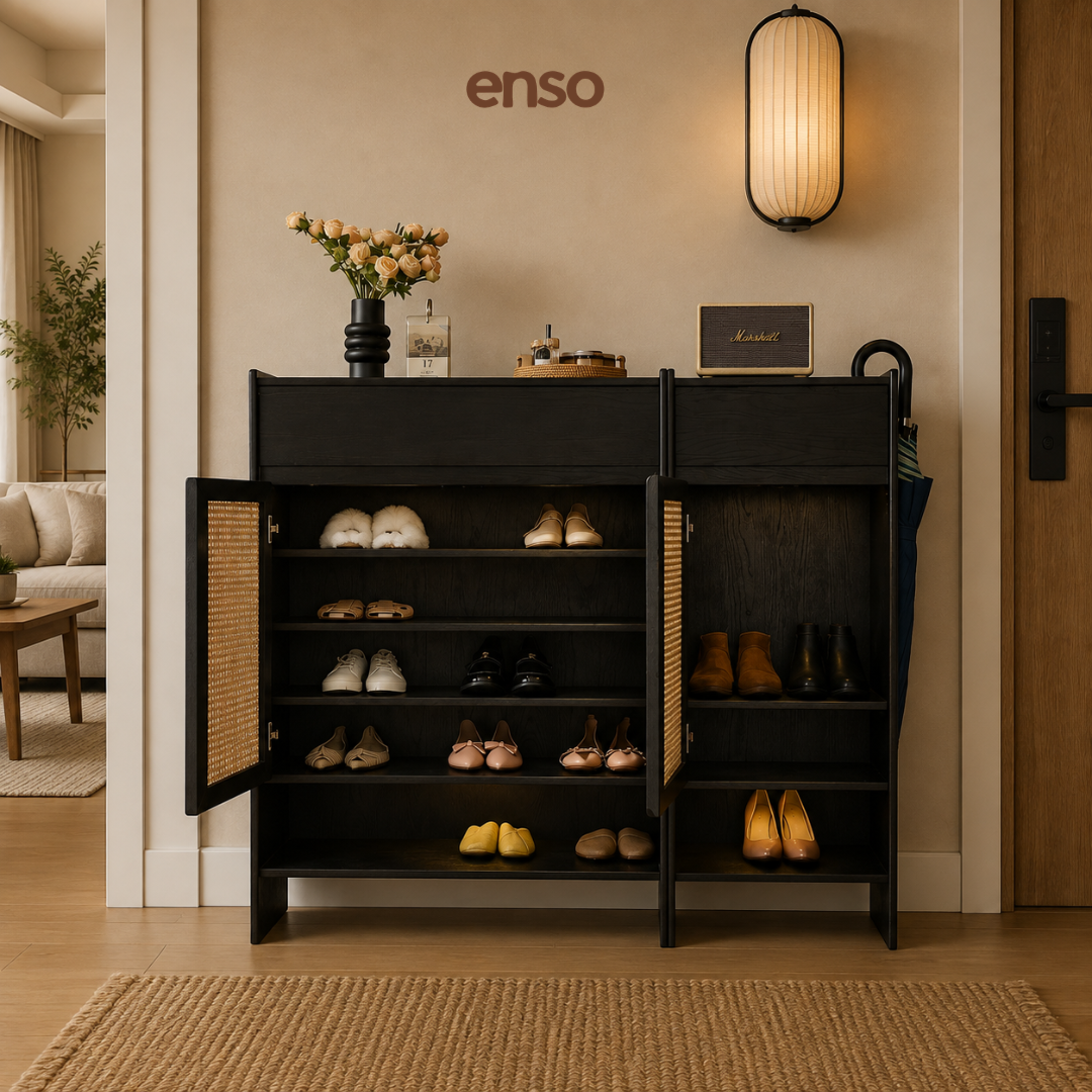 GENKAN Rattan Solid Wood Shoe Cabinet