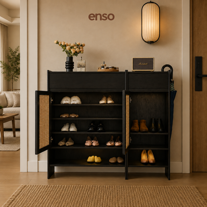 GENKAN Rattan Solid Wood Shoe Cabinet