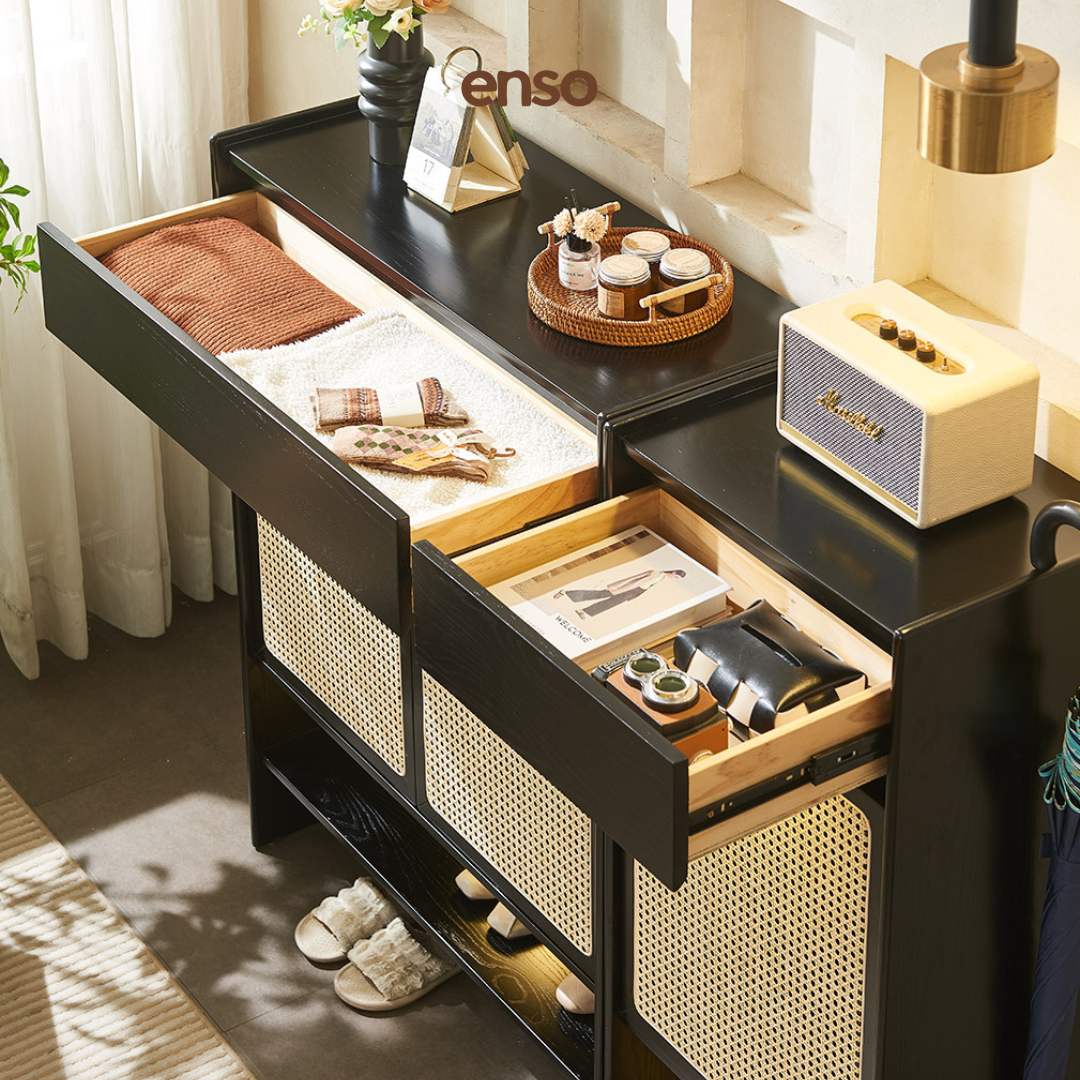 GENKAN Rattan Solid Wood Shoe Cabinet