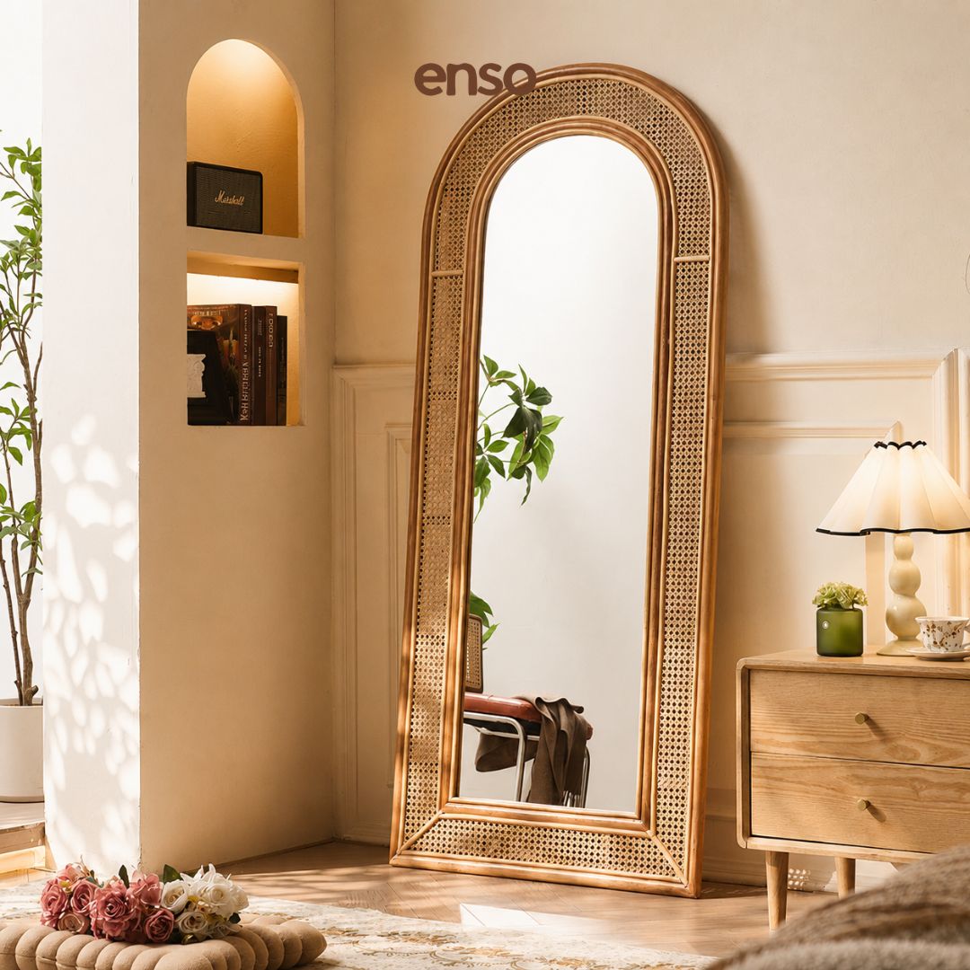 HIRAKI Rattan Solid Wood Arched Mirror