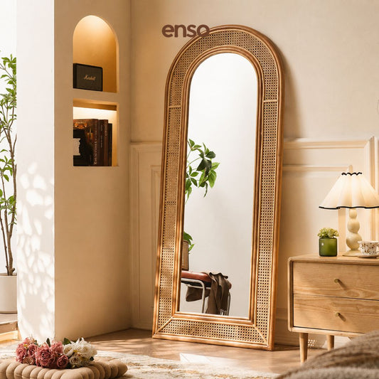 HIRAKI Rattan Solid Wood Arched Mirror