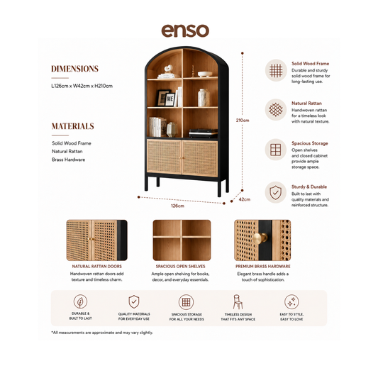 IORI Rattan Solid Wood Bookshelf