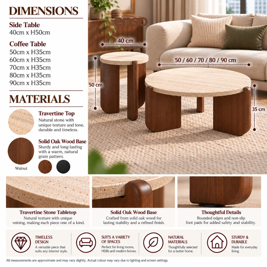 JESPER Travertine Solid Wood Coffee Table