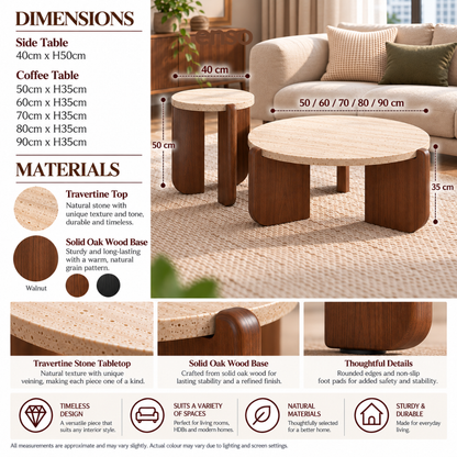 JESPER Travertine Solid Wood Coffee Table