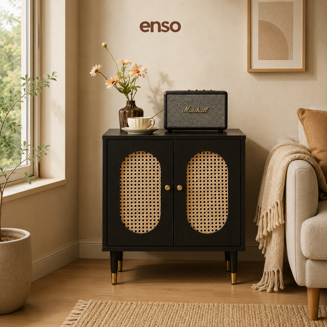 KADO Rattan Solid Wood Bedside Table