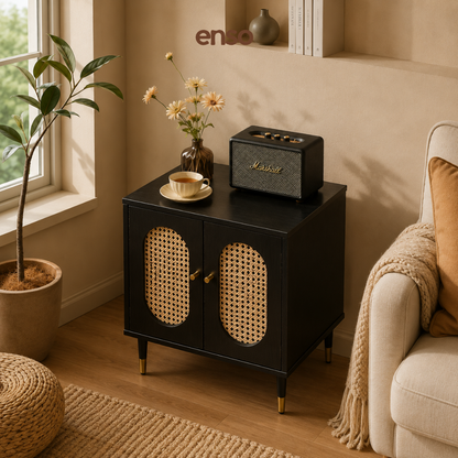 KADO Rattan Solid Wood Bedside Table