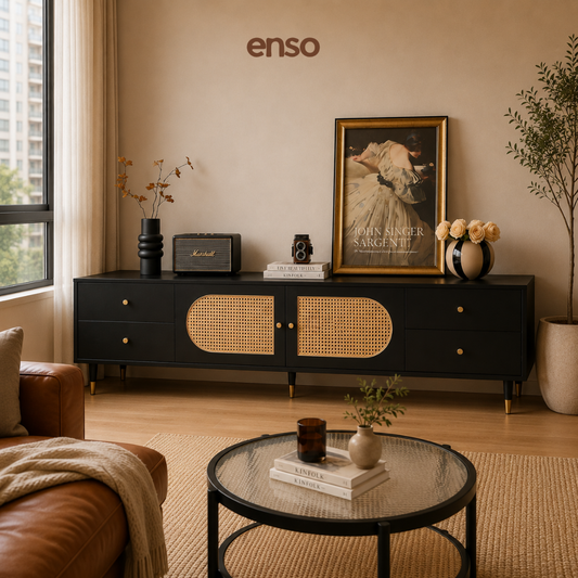 KADO Rattan Solid Wood Tv Console