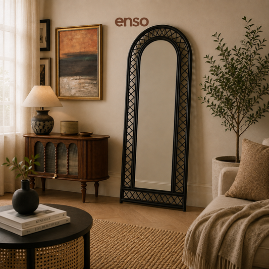 KAGE Rattan Solid Wood Arched Mirror