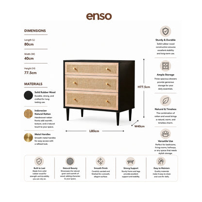 KURA Rattan Solid Wood Chest of Drawer
