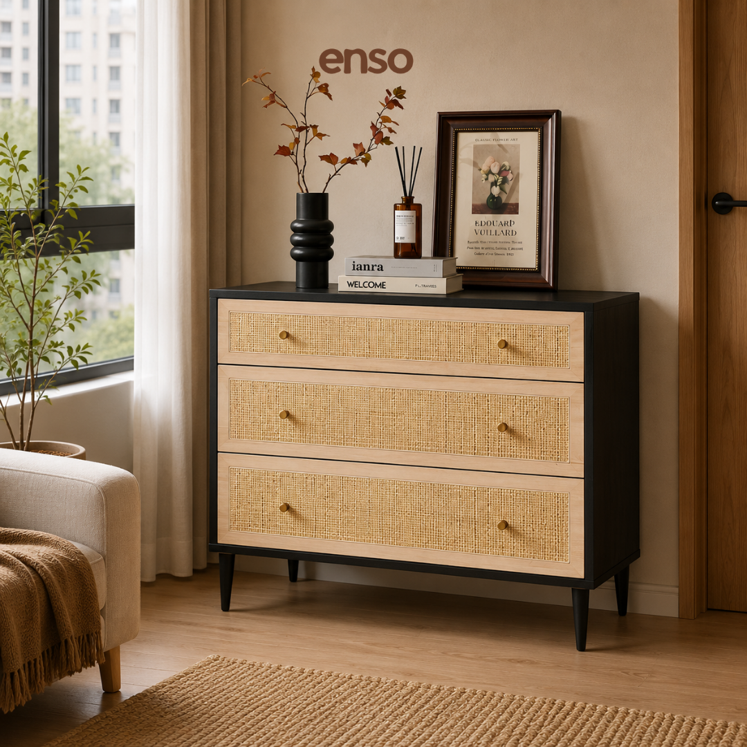 KURA Rattan Solid Wood Chest of Drawer
