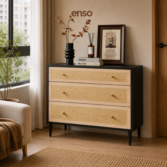 KURA Rattan Solid Wood Chest of Drawer