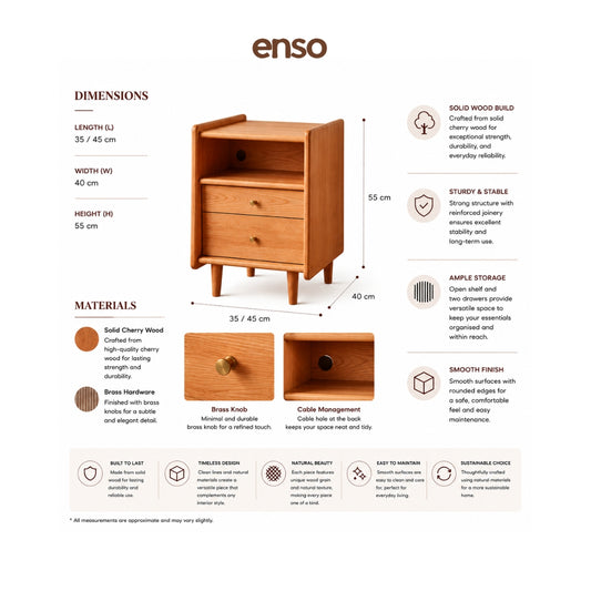 SACHI Solid Wood Bedside Table
