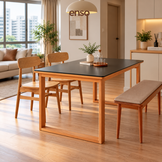 HIKARI Sintered Stone Solid Wood Dining Table