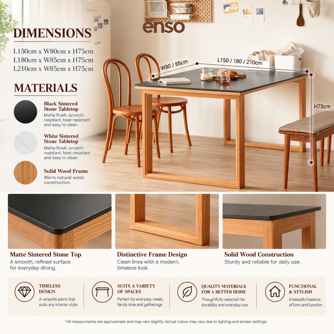 HIKARI Sintered Stone Solid Wood Dining Table
