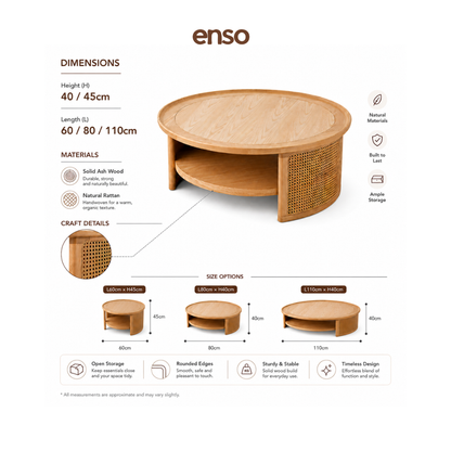 TSUMUGI Rattan Solid Wood Coffee Table