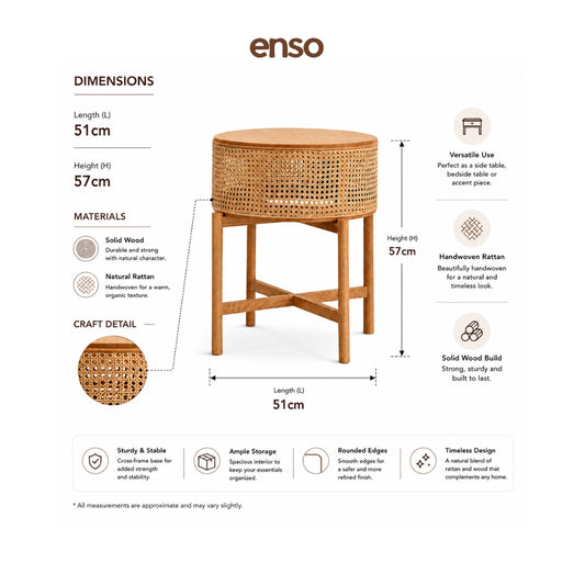 TSUMUGI Rattan Solid Wood Side Table