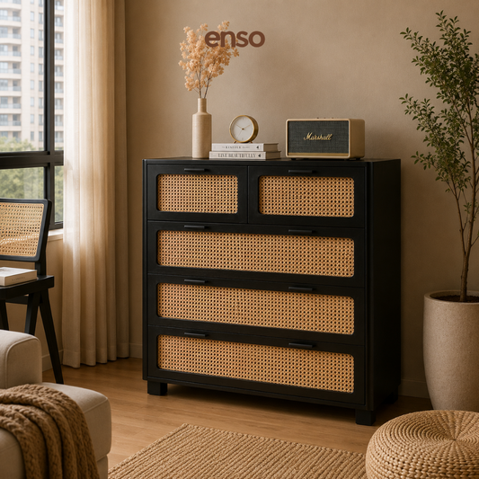 TANSU Rattan Solid Wood Chest of Drawer