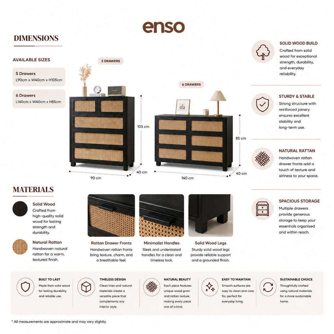 TANSU Rattan Solid Wood Chest of Drawer