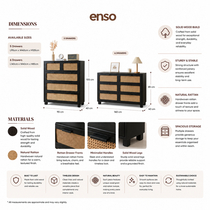 TANSU Rattan Solid Wood Chest of Drawer