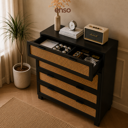 TANSU Rattan Solid Wood Chest of Drawer