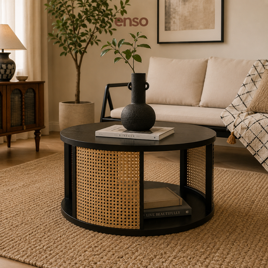 TSUKI Rattan Solid Wood Coffee Table
